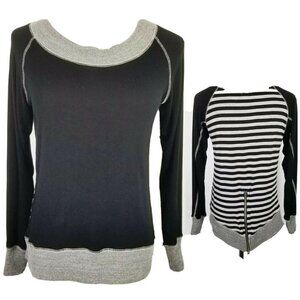 Jude Striped‎ Back with Tail Zipper Shirt Women's Small Black Front Gray